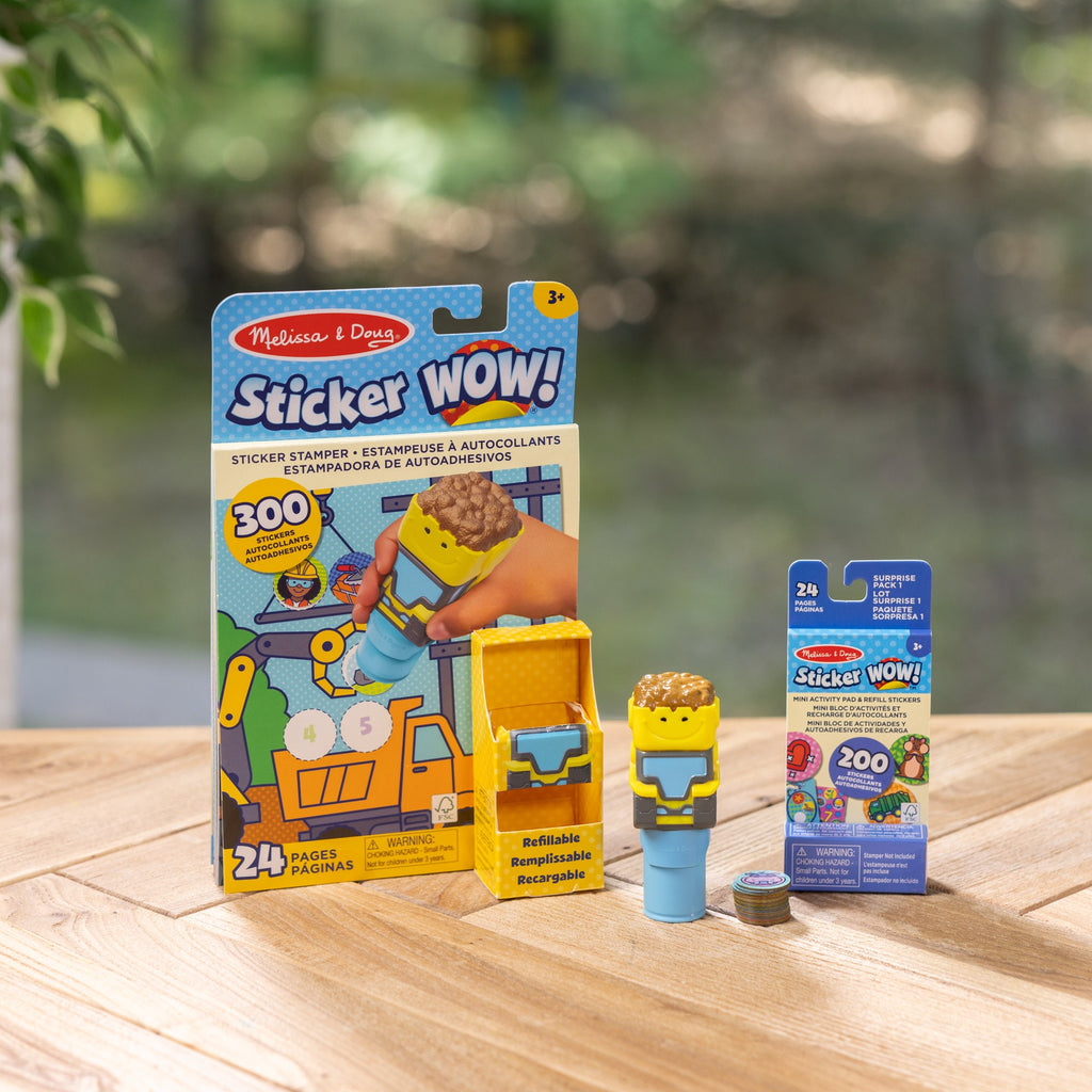 Sticker WOW!™ Bulldozer Bundle: Activity Pad & Sticker Stamper + Mini Activity Pad and 200 Refill Stickers