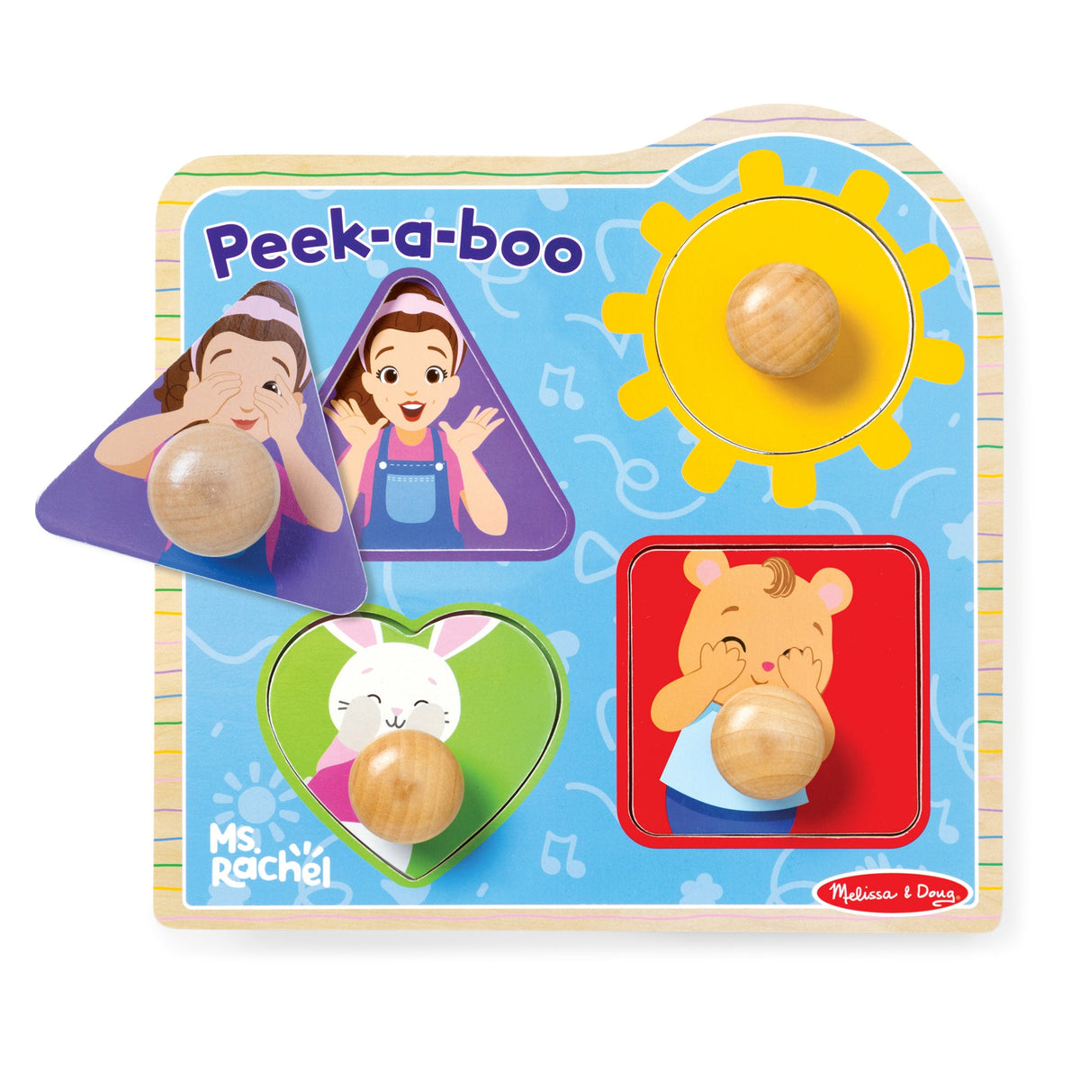 Ms. Rachel™ Wooden Peek-a-Boo Jumbo Peg Puzzle – 4 Pieces