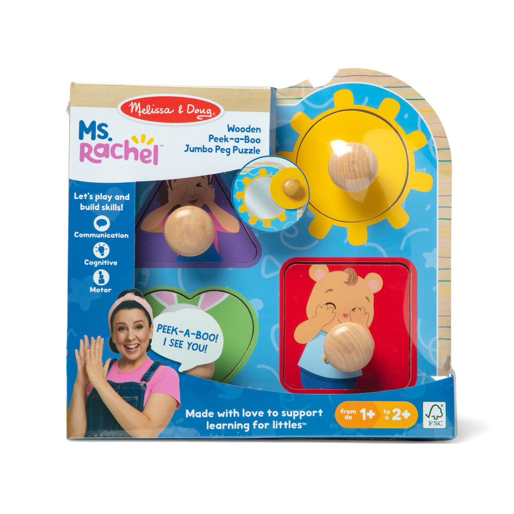 Ms. Rachel™ Wooden Peek-a-Boo Jumbo Peg Puzzle – 4 Pieces