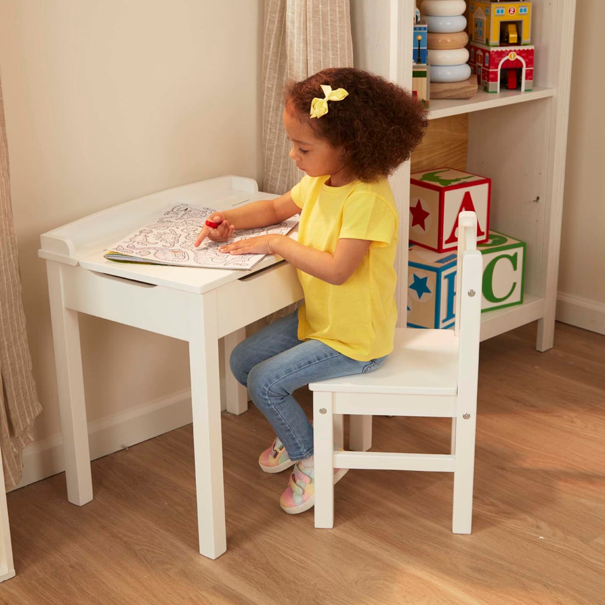 Child's Lift-Top Desk & Chair - White