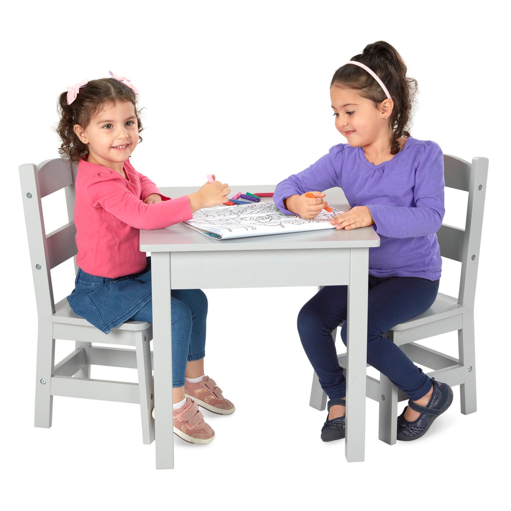 Wooden Table & 2 Chairs - Gray