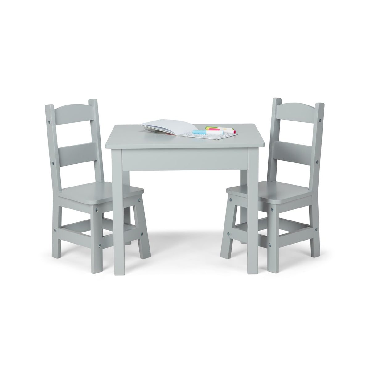 Wooden Table & 2 Chairs - Gray