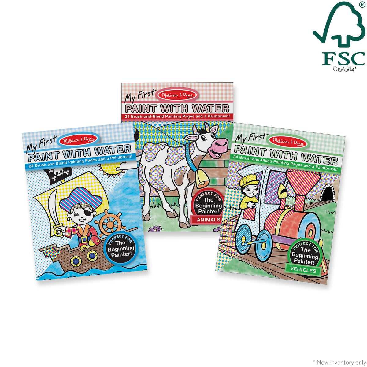My First Paint with Water 3-Pack: Animals, Vehicles, Multi-Themed
